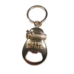 Poppin Bottles Christmas Ornament Keychain Gold Tone